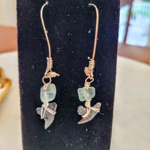 Handmade shark's teeth with jewel earrings